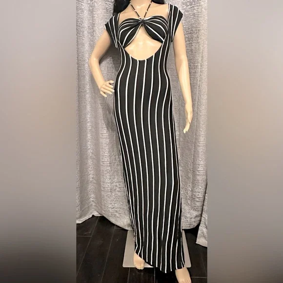 Necessary Clothing Dresses | Fine Line Dress and Bra Top 2pcs Set | Color: Black/White | Size: L | Luxeennoir's Closet